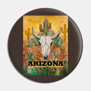 Arizona cactus with bull skull Pin