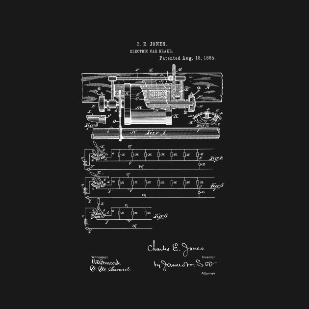 Electric Car Break Vintage Patent Hand Drawing by TheYoungDesigns