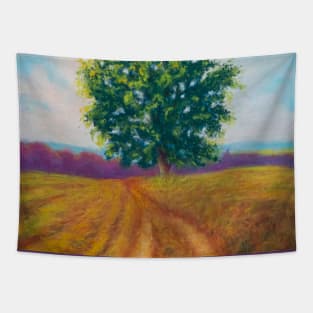 Pastel painting - pree and field countryside landscape Tapestry