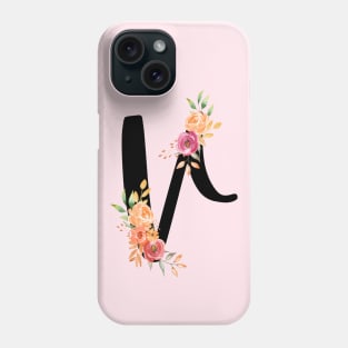 Letter V With Watercolor Floral Wreath Phone Case