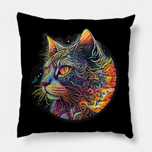 Psychedelic Rainbow Cat - Colorful kitten from outer space. Perfect gift for the feline lover. Pillow