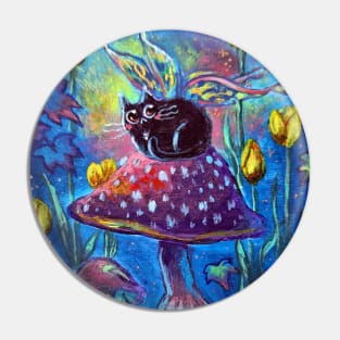 Li'l Fairy Cat Sitting on a Mushroom (very whimsical) Pin