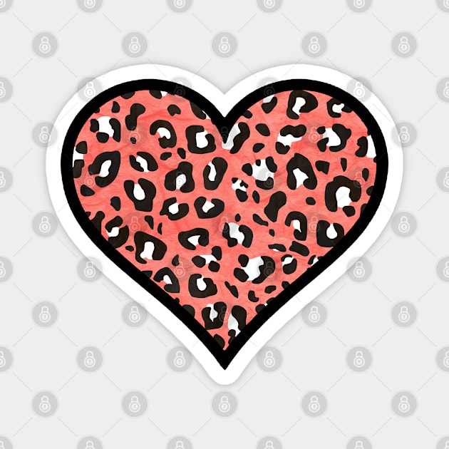 Coral, Black and White Leopard Print Heart Magnet by bumblefuzzies