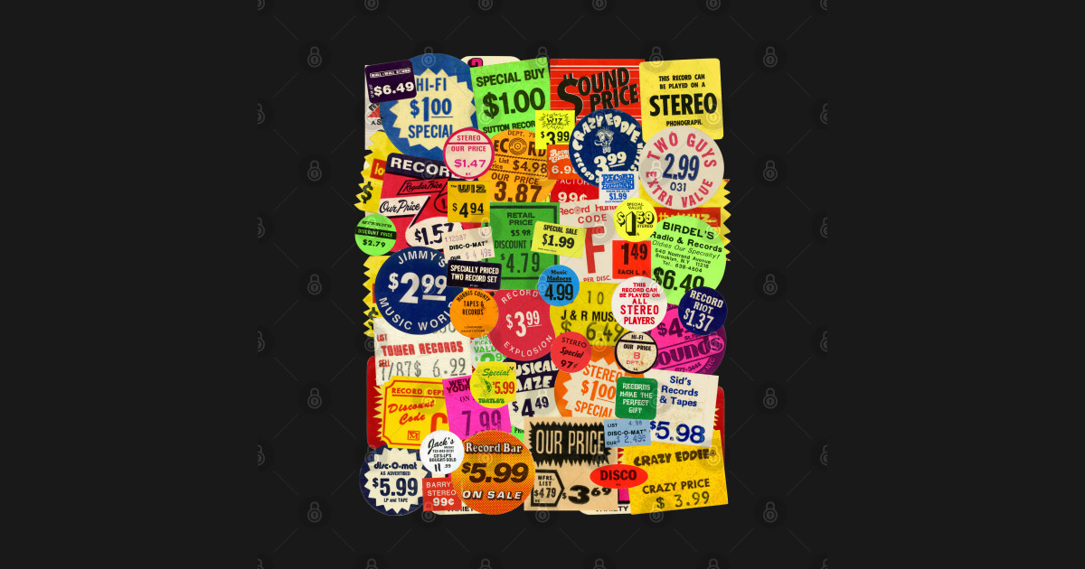 Retro Record Store Stickers - Records - T-Shirt | TeePublic