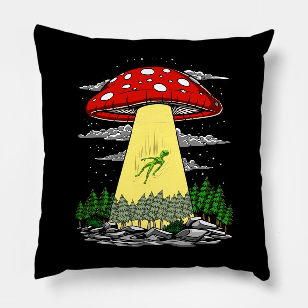 Magic Mushrooms Alien Abduction Pillow by underheaven