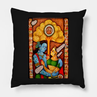 Radhe krishna couple hugg, cute love design for couples, folk painting Pillow