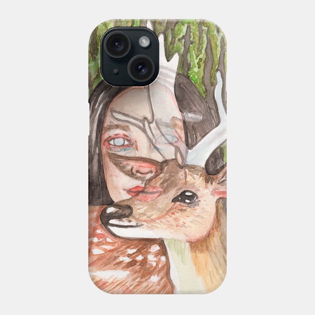 Woman and deer Phone Case by deadblackpony