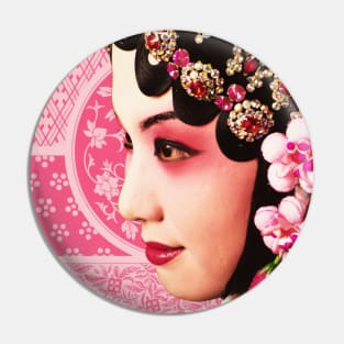 Chinese Opera Star with Blush Pink Traditional Pattern- Hong Kong Retro Pin