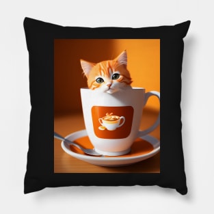 Adorable Orange Cat Illustration- Modern Digital Art Pillow