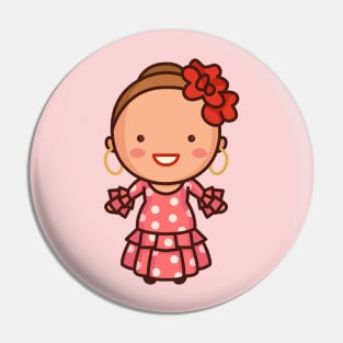 Cute Spanish Woman in Traditional Polka Dot Dress Pin