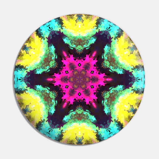 Psychedelic Hippie Flower Purple Yellow and Teal Pin by WormholeOrbital