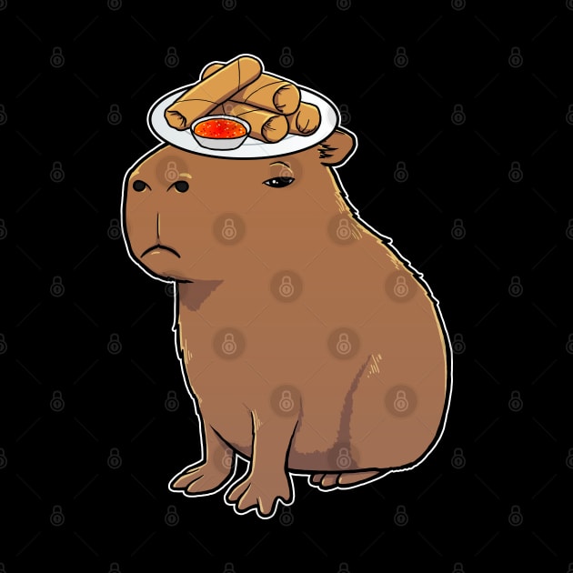 Capybara with Spring Rolls on its head by capydays