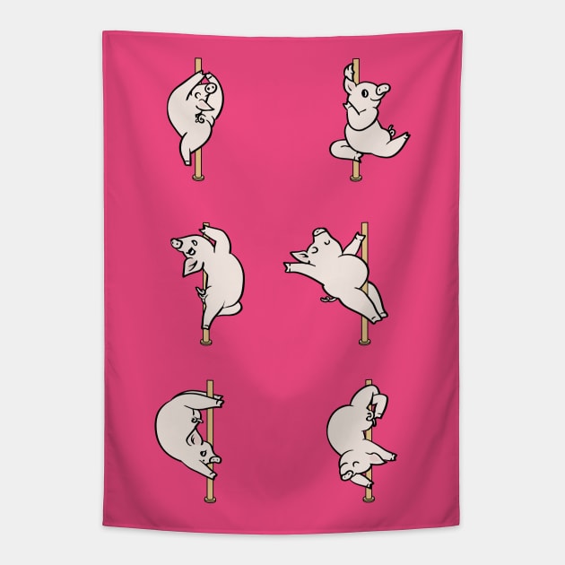 Pig Pole Dancing Club Tapestry by huebucket