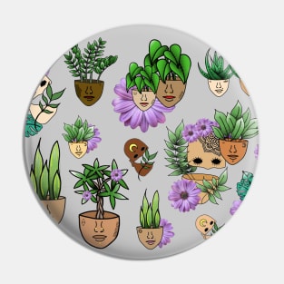 Surreal All Over Print of Punk Plant People Pin