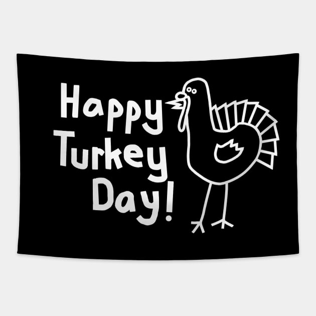 Happy Turkey Day with Thanksgiving Turkey in White Tapestry by ellenhenryart