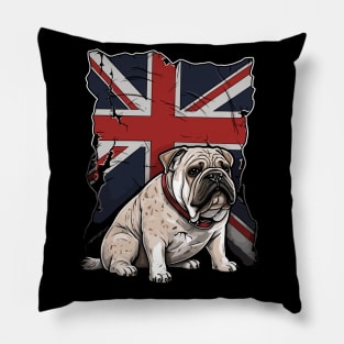 British Bulldog and Flag Cartoon - Patriotic Pet Design Pillow