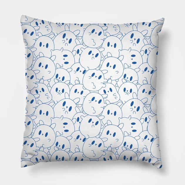 Kawaii Bunnies Blue Pillow by LotusArtStudio