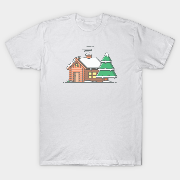 Snow cabin in winter cartoon - Snow - T-Shirt