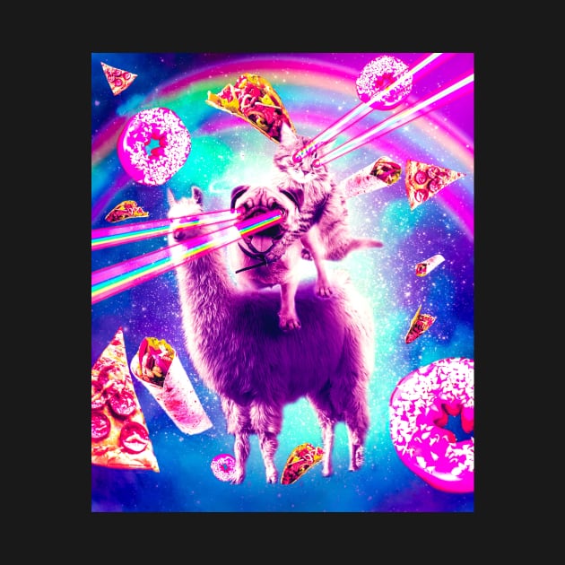 Laser Eyes Space Cat Riding Pug, Llama  - Rainbow by Random Galaxy