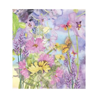 Pastel Cottage Core Flowers and Butterflies T-Shirt