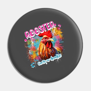 Graffiti-inspired portraiture Rooster Pin