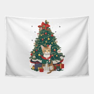 Cat and The Christmas Tree Tapestry