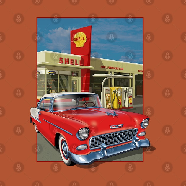 Gas station with 1955 Chevrolet. by candcretro