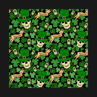 St Patricks Skulls and Beer Pattern T-Shirt