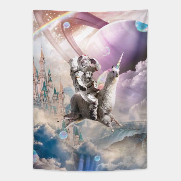 Galaxy Astronaut Sloth Riding Llama Unicorn Tapestry by Random Galaxy