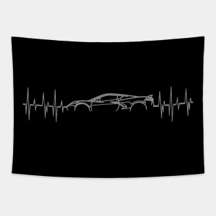 C8 Corvette Heartbeat Grey Supercar EKG Sports Car Heart Beat Line Racecar Pulse Tapestry