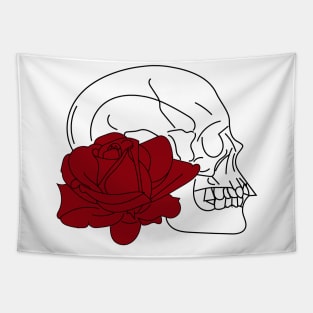 Skull and red rose white t-shirt, stickers, cases, notebooks, pillows, totes, masks Tapestry