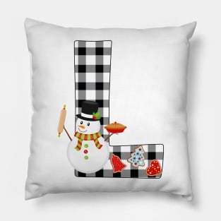 BW Buffalo Checks Pattern Monogram L | Snowman Pillow