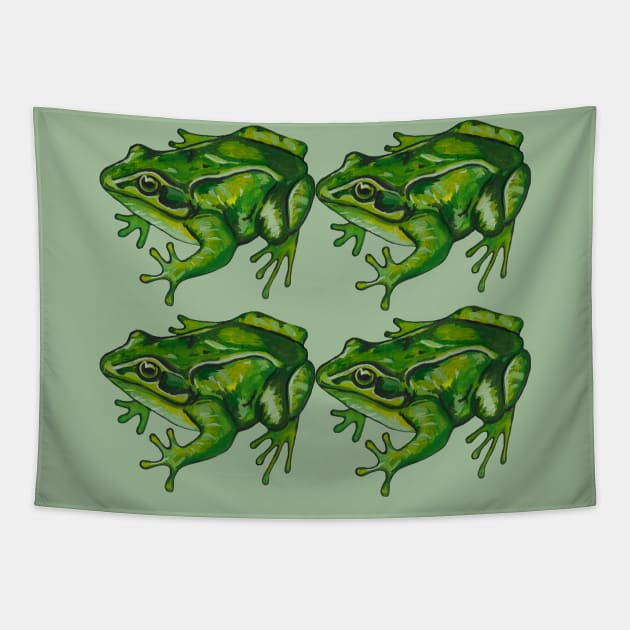 Four green tropical frogs Tapestry by deadblackpony