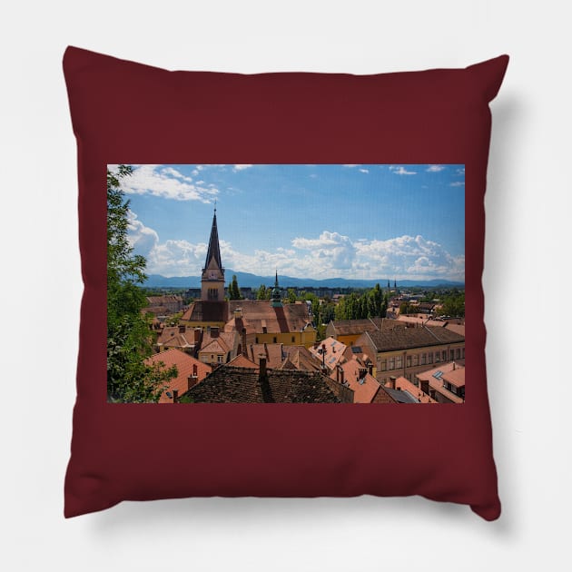 Ljubljana viewed from Castle Hill, Slovenia Pillow by jojobob