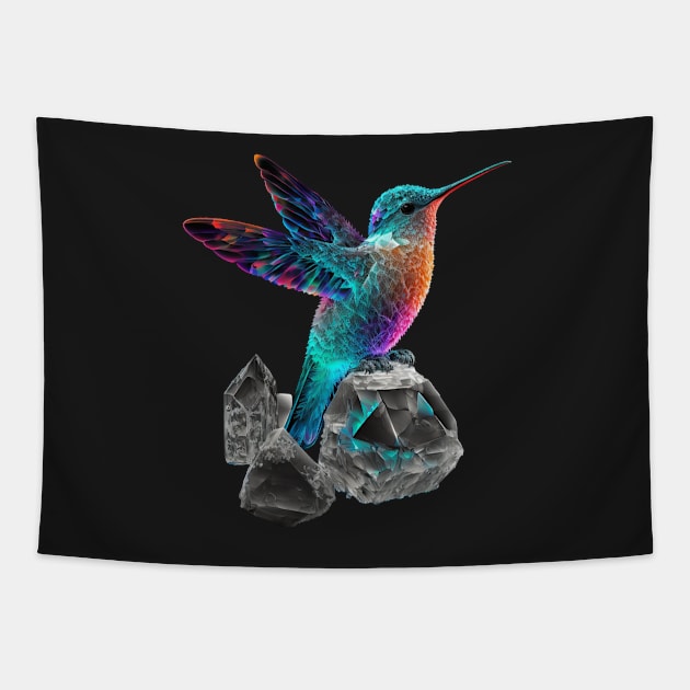 Psychedelic Hummingbird and Space Crystals Tapestry by SCHummingbirds