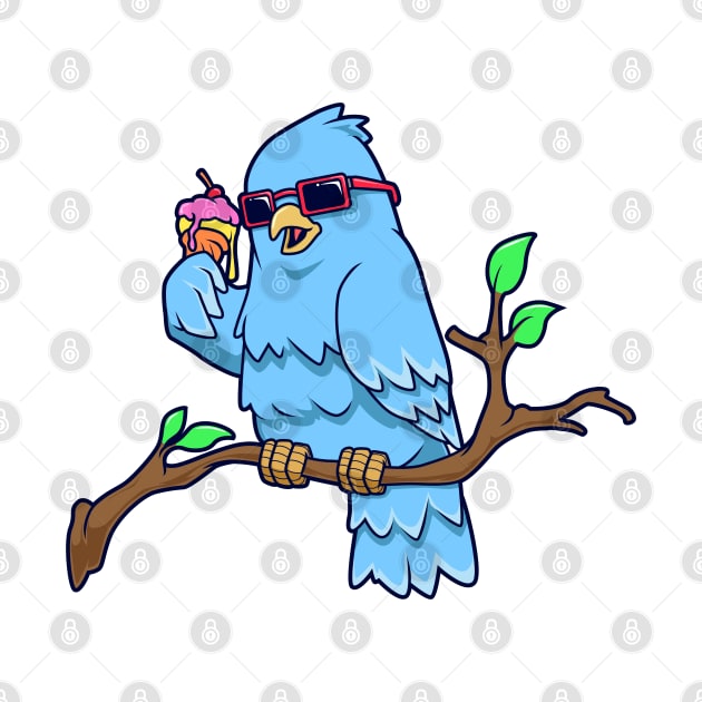 Cool bird on branch eating ice cream cone by Modern Medieval Design