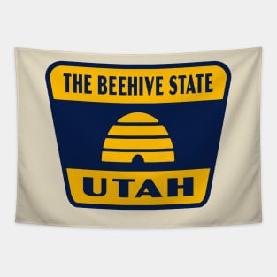 The Beehive State Utah Retro Flag Badge (Tan) Tapestry