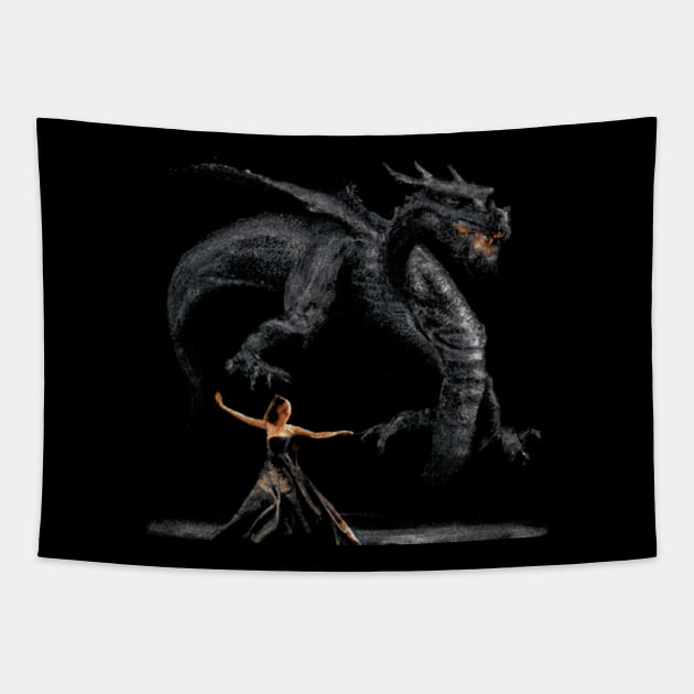 The Dragon Dance With a Girl Tapestry by MythicalWorld