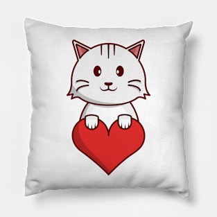 Cute Cat Holding a Heart Pillow