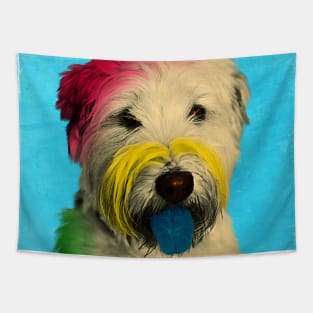 Colorful Pop Art Dog who Looks Like Albert Einstein Tapestry