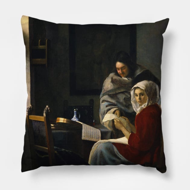 Girl Interrupted at Her Music by Jan Vermeer Pillow by Classic Art Stall