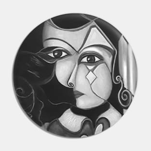 Modern art painting black & white |  woman's Portrait Pin