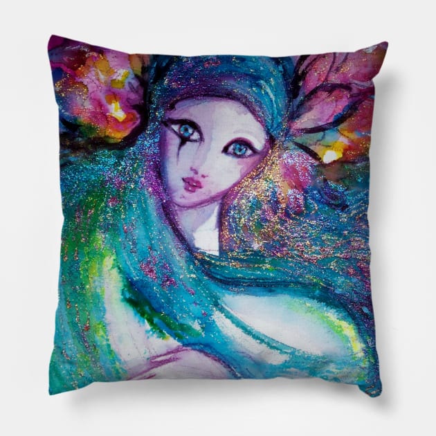 MASK IN BLUE / Venetian Masquerade Pillow by BulganLumini