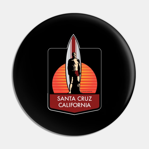 Santa Cruz California Surfer Statue Bill Lidderdale Sticker Sunset Red Pin by PauHanaDesign