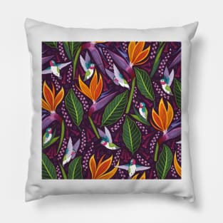 Nature Birds Print Purple Pillow