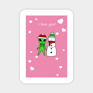 I Love You - Alien and Snowman Magnet