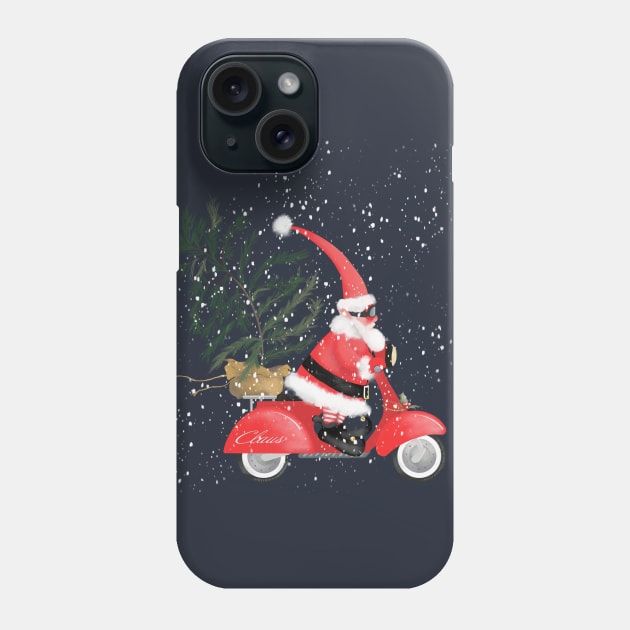 Santa on His Scooter Phone Case by DesignCat