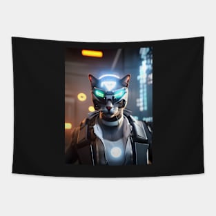 Cyberpunk Cat - Modern Digital Art Tapestry