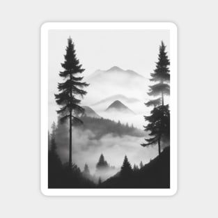 Silhouette of mountain and fog and pine forest Magnet