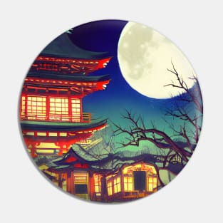 Time Traveller In the Woods with Japanese Moonlight Scenery Pin